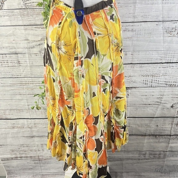 Coldwater Creek Skirt Petite Large Yellow Orange Floral Sheer Midi A Line Boho - Picture 15 of 16